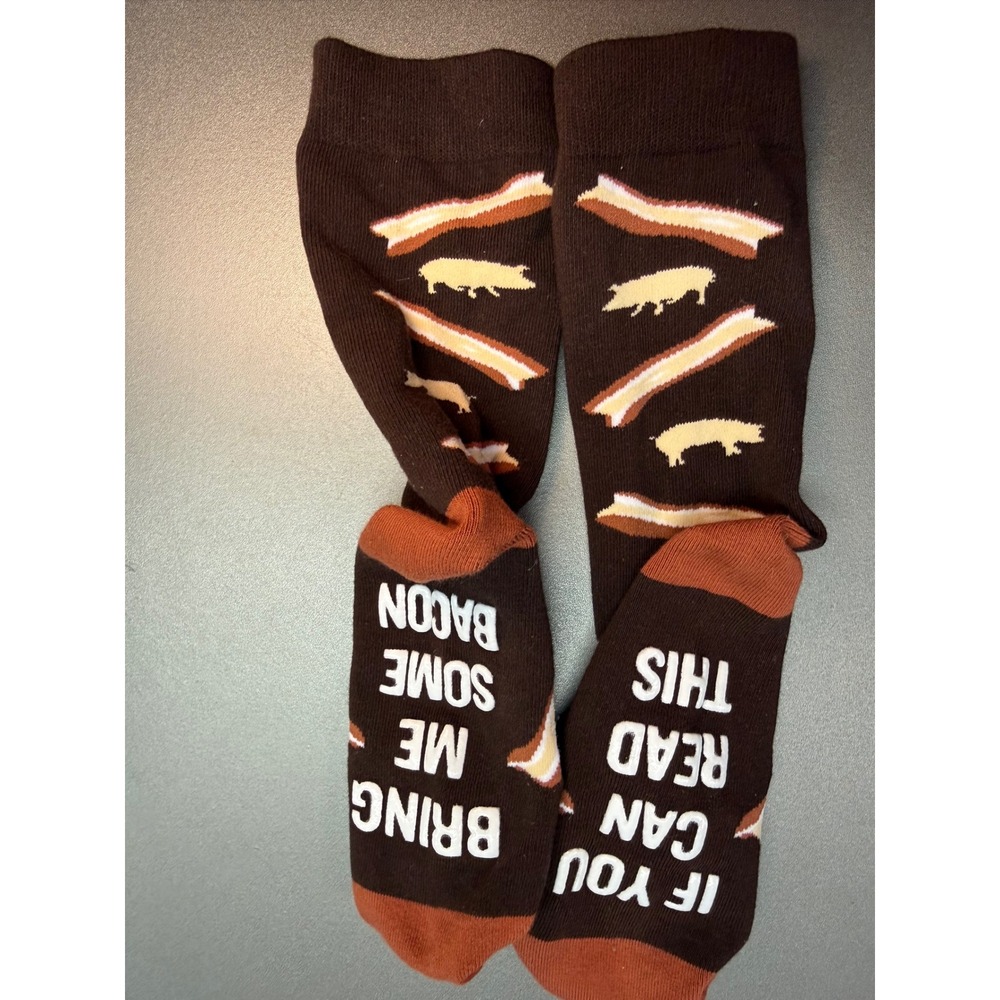 Novelty‎ Bacon Socks If You Can Read This Bring Me Some Bacon Brown Crew Socks